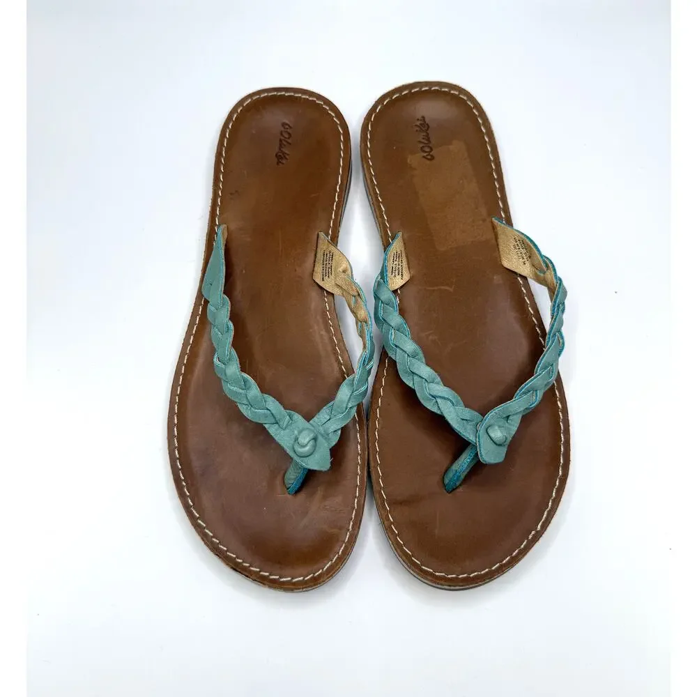 Olukai Kahiko Braided Leather Thong Sandals Sz 8 Flip Flops Turquoise Boho Flat - Picture 10 of 10